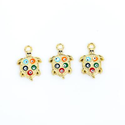 1 Adet - 24 mm Kaplumbağa Desenli Beş Nazar Mineli Altın Kaplama Takı Aparatı, 1. Kalite (kararmaz) - 2