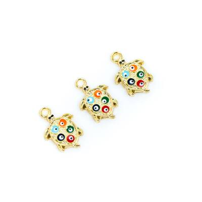 1 Adet - 24 mm Kaplumbağa Desenli Beş Nazar Mineli Altın Kaplama Takı Aparatı, 1. Kalite (kararmaz) - 4
