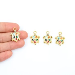 1 Adet - 24 mm Kaplumbağa Desenli Beş Nazar Mineli Altın Kaplama Takı Aparatı, 1. Kalite (kararmaz) - 1