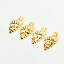 1 Adet - 25 mm İstiridye Deniz Kabuğu Desenli Uç, Charm Uç, Altın Kaplama 1.Kalite Kararmaz - 3