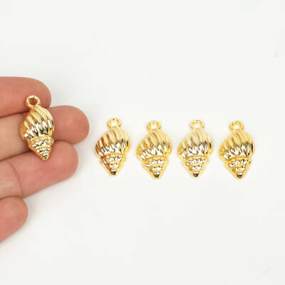 1 Adet - 25 mm İstiridye Deniz Kabuğu Desenli Uç, Charm Uç, Altın Kaplama 1.Kalite Kararmaz - 1