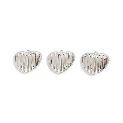 1 Adet - 25 mm Nikel Kaplama Metal Kalp Desenli Kulplu Kolye Ucu, Takı Aparatı, 1.Kalite (Kararmaz) - 2