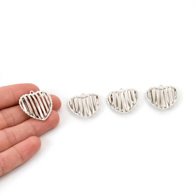 1 Adet - 25 mm Nikel Kaplama Metal Kalp Desenli Kulplu Kolye Ucu, Takı Aparatı, 1.Kalite (Kararmaz) - 1