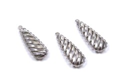1 Adet - 32 mm Nikel Kaplama Metal Damla Desenli Kulplu Kolye Ucu, Takı Aparatı, 1.Kalite (Kararmaz) - 2