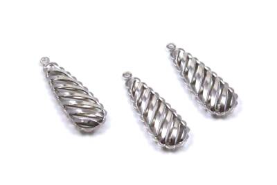 1 Adet - 32 mm Nikel Kaplama Metal Damla Desenli Kulplu Kolye Ucu, Takı Aparatı, 1.Kalite (Kararmaz) - 2