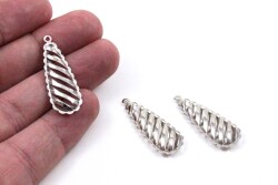 1 Adet - 32 mm Nikel Kaplama Metal Damla Desenli Kulplu Kolye Ucu, Takı Aparatı, 1.Kalite (Kararmaz) - 1