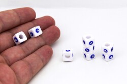 1 Adet - 7x9 mm, 4 Taraf Nazar Mineli, Polyester Boncuk, Beyaz Renk Boncuk - YF Hobi