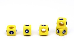 1 Adet - 7x9 mm, 4 Taraf Nazar Mineli, Polyester Boncuk, Sarı Renk Boncuk - YF Hobi