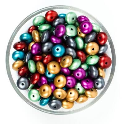 25 Gram - 10 mm, Karışık Renk, Yassı Yuvarlak Plastik Boncuk (25 Gram - 62-65 Adet Arası) - 1