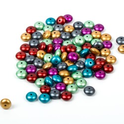 25 Gram - 10 mm, Karışık Renk, Yassı Yuvarlak Plastik Boncuk (25 Gram - 62-65 Adet Arası) - 3