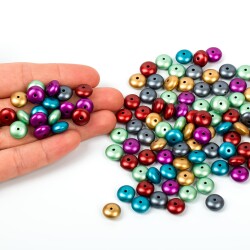 25 Gram - 10 mm, Karışık Renk, Yassı Yuvarlak Plastik Boncuk (25 Gram - 62-65 Adet Arası) - 4