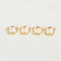 1 Adet - 9 mm Kelebek Desenli Taşlı Uç, Charm Uç, Altın Kaplama 1.Kalite Kararmaz - 2