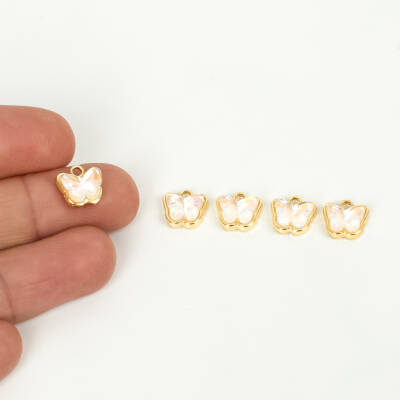 1 Adet - 9 mm Kelebek Desenli Taşlı Uç, Charm Uç, Altın Kaplama 1.Kalite Kararmaz - 1
