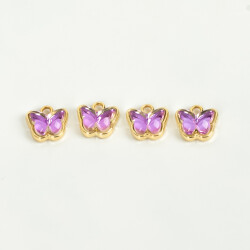 1 Adet - 9 mm Kelebek Desenli Taşlı Uç, Charm Uç, Altın Kaplama 1.Kalite Kararmaz - 2