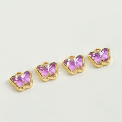 1 Adet - 9 mm Kelebek Desenli Taşlı Uç, Charm Uç, Altın Kaplama 1.Kalite Kararmaz - 4