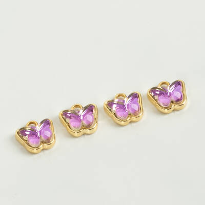 1 Adet - 9 mm Kelebek Desenli Taşlı Uç, Charm Uç, Altın Kaplama 1.Kalite Kararmaz - 4