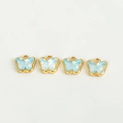 1 Adet - 9 mm Kelebek Desenli Taşlı Uç, Charm Uç, Altın Kaplama 1.Kalite Kararmaz - 2