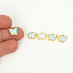 1 Adet - 9 mm Kelebek Desenli Taşlı Uç, Charm Uç, Altın Kaplama 1.Kalite Kararmaz - YF Hobi