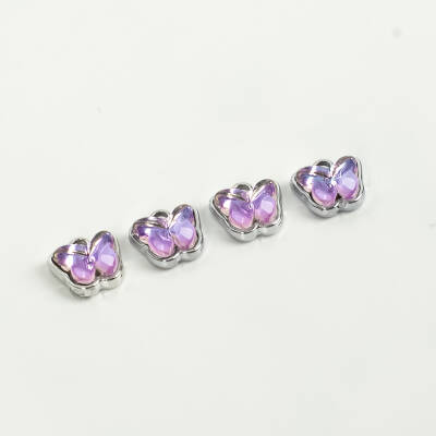 1 Adet - 9 mm Kelebek Desenli Taşlı Uç, Charm Uç, Rodyum Kaplama 1.Kalite Kararmaz - 3