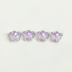 1 Adet - 9 mm Kelebek Desenli Taşlı Uç, Charm Uç, Rodyum Kaplama 1.Kalite Kararmaz - 2