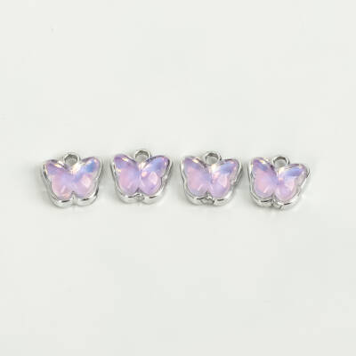 1 Adet - 9 mm Kelebek Desenli Taşlı Uç, Charm Uç, Rodyum Kaplama 1.Kalite Kararmaz - 2