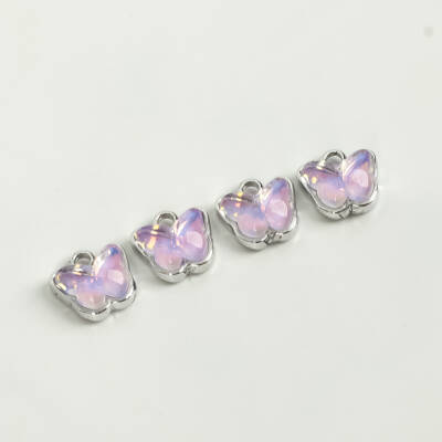 1 Adet - 9 mm Kelebek Desenli Taşlı Uç, Charm Uç, Rodyum Kaplama 1.Kalite Kararmaz - 4