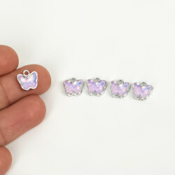 1 Adet - 9 mm Kelebek Desenli Taşlı Uç, Charm Uç, Rodyum Kaplama 1.Kalite Kararmaz - YF Hobi