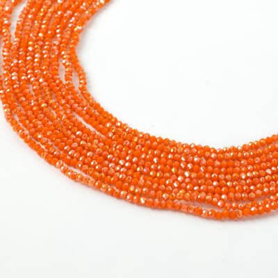 1 Dizi (130-135 Adet) - 3 mm Yassı Kristal Cam Boncuk Dizisi Mat Janjanlı Turuncu Renk 1.Kalite - 3