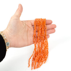 1 Dizi (130-135 Adet) - 3 mm Yassı Kristal Cam Boncuk Dizisi Mat Janjanlı Turuncu Renk 1.Kalite - YF Hobi