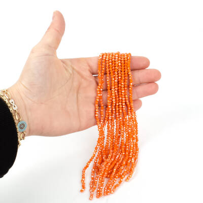 1 Dizi (130-135 Adet) - 3 mm Yassı Kristal Cam Boncuk Dizisi Mat Janjanlı Turuncu Renk 1.Kalite - 1