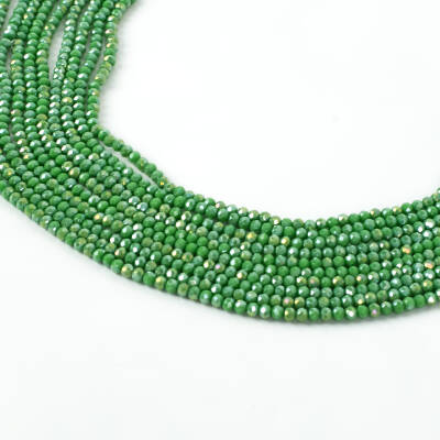 1 Dizi (130-135 Adet) - 3 mm Yassı Kristal Cam Boncuk Dizisi Mat Janjanlı Yeşil Renk 1.Kalite - 1