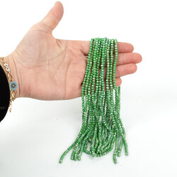 1 Dizi (130-135 Adet) - 3 mm Yassı Kristal Cam Boncuk Dizisi Mat Janjanlı Yeşil Renk 1.Kalite - 3