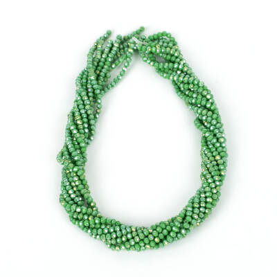 1 Dizi (130-135 Adet) - 3 mm Yassı Kristal Cam Boncuk Dizisi Mat Janjanlı Yeşil Renk 1.Kalite - 4