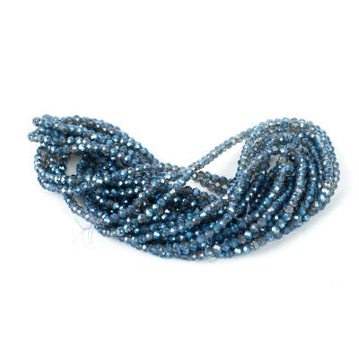 1 Dizi (130-135 Adet) - 3 mm Yassı Kristal Cam Boncuk Dizisi Kaplama Şeffaflı Mavi Renk 1.Kalite - 4