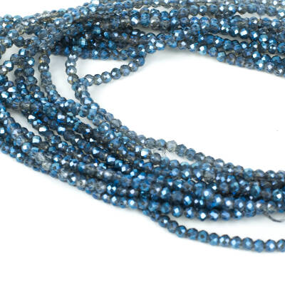 1 Dizi (130-135 Adet) - 3 mm Yassı Kristal Cam Boncuk Dizisi Kaplama Şeffaflı Mavi Renk 1.Kalite - 1