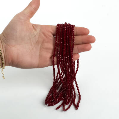 1 Dizi (130-135 Adet) - 3 mm Yassı Kristal Cam Boncuk Dizisi Mat Bordo Renk 1.Kalite - 3