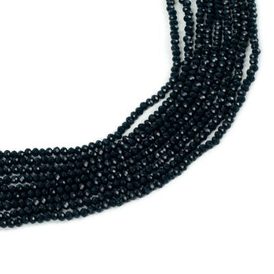 1 Dizi (130-135 Adet) - 3 mm Yassı Kristal Cam Boncuk Dizisi Mat Çok Koyu Mavi Renk 1.Kalite - 1
