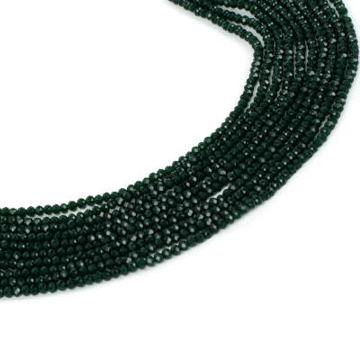 1 Dizi (130-135 Adet) - 3 mm Yassı Kristal Cam Boncuk Dizisi Mat Çok Koyu Yeşil Renk 1.Kalite - 1