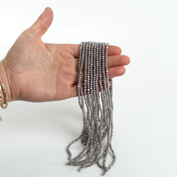 1 Dizi (130-135 Adet) - 3 mm Yassı Kristal Cam Boncuk Dizisi Mat Janjanlı Açık Lila Renk 1.Kalite - 3