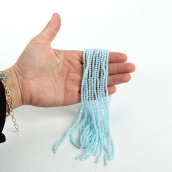 1 Dizi (130-135 Adet) - 3 mm Yassı Kristal Cam Boncuk Dizisi Mat Janjanlı Bebe Mavi Renk 1.Kalite - YF Hobi