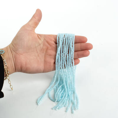 1 Dizi (130-135 Adet) - 3 mm Yassı Kristal Cam Boncuk Dizisi Mat Janjanlı Bebe Mavi Renk 1.Kalite - 1