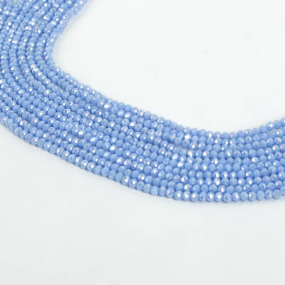1 Dizi (130-135 Adet) - 3 mm Yassı Kristal Cam Boncuk Dizisi Mat Janjanlı Bulut Mavisi Renk 1.Kalite - 2