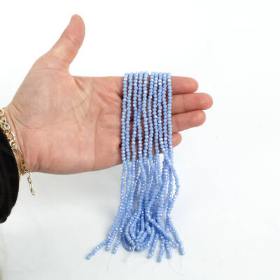 1 Dizi (130-135 Adet) - 3 mm Yassı Kristal Cam Boncuk Dizisi Mat Janjanlı Bulut Mavisi Renk 1.Kalite - 1