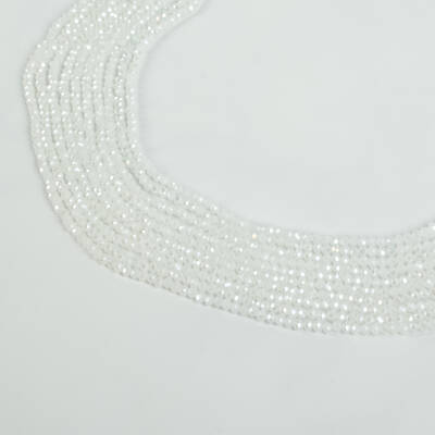 1 Dizi (130-135 Adet) - 3 mm Yassı Kristal Cam Boncuk Dizisi Mat Janjanlı Buz Beyaz Renk 1.Kalite - 2