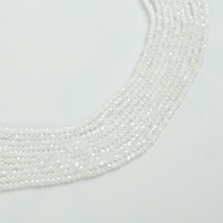 1 Dizi (130-135 Adet) - 3 mm Yassı Kristal Cam Boncuk Dizisi Mat Janjanlı Buz Beyaz Renk 1.Kalite - 3