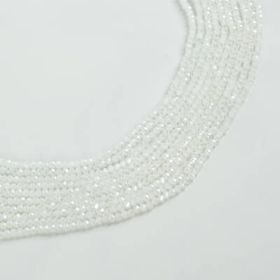1 Dizi (130-135 Adet) - 3 mm Yassı Kristal Cam Boncuk Dizisi Mat Janjanlı Buz Beyaz Renk 1.Kalite - 3