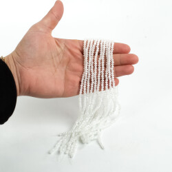 1 Dizi (130-135 Adet) - 3 mm Yassı Kristal Cam Boncuk Dizisi Mat Janjanlı Buz Beyaz Renk 1.Kalite - YF Hobi