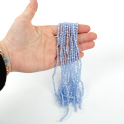 1 Dizi (130-135 Adet) - 3 mm Yassı Kristal Cam Boncuk Dizisi Mat Janjanlı Buzlu Mavi Renk 1.Kalite - YF Hobi