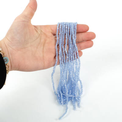 1 Dizi (130-135 Adet) - 3 mm Yassı Kristal Cam Boncuk Dizisi Mat Janjanlı Buzlu Mavi Renk 1.Kalite - 1