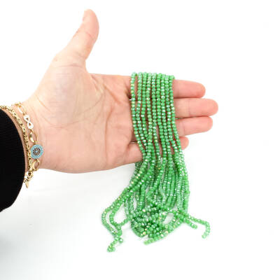 1 Dizi (130-135 Adet) - 3 mm Yassı Kristal Cam Boncuk Dizisi Mat Janjanlı Fıstık Yeşil Renk 1.Kalite - 1